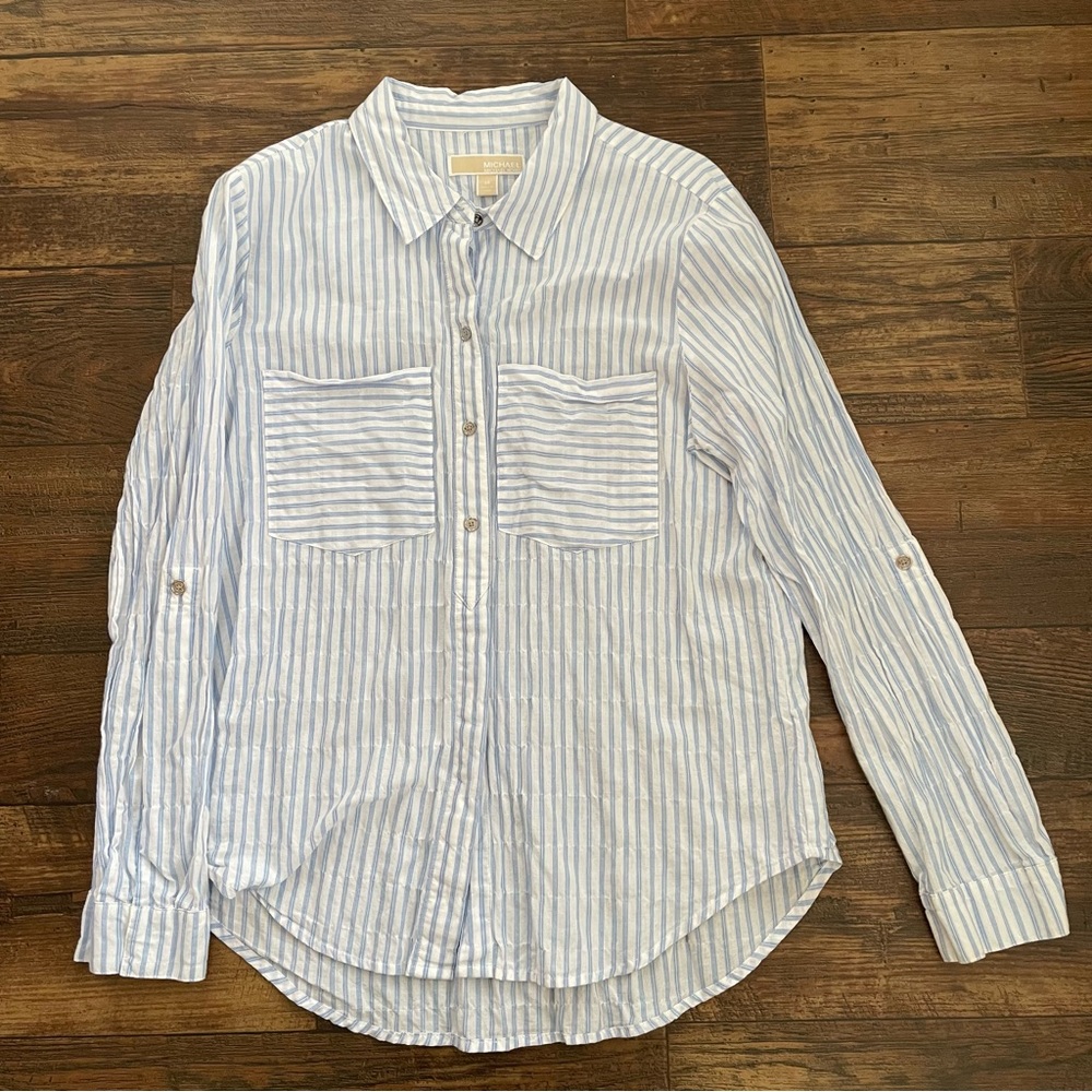 Michael Kors women’s striped shirt blue and white. Size 14.